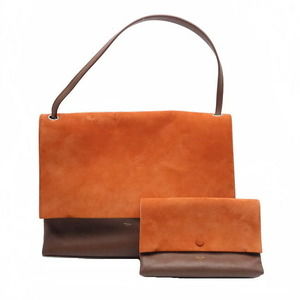 Celine Shoulder Bag All Soft Suede Calf Orange Brown White